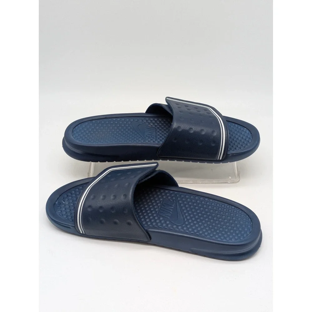 Nike Benassi JDI Men's Slide Sandals Navy Blue White Logo Size 9 Adj Strap